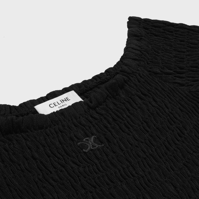 mulheres vestuário CELINE minivestido triomphe em seda gauffered preto T204R657