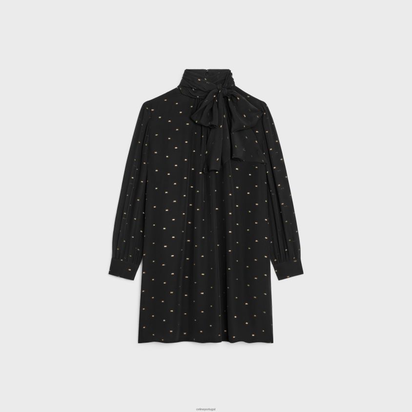 mulheres vestuário CELINE vestido babydoll em seda georgette preto/ou T204R651