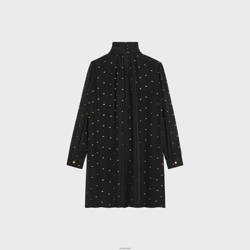 mulheres vestuário CELINE vestido babydoll em seda georgette preto/ou T204R651