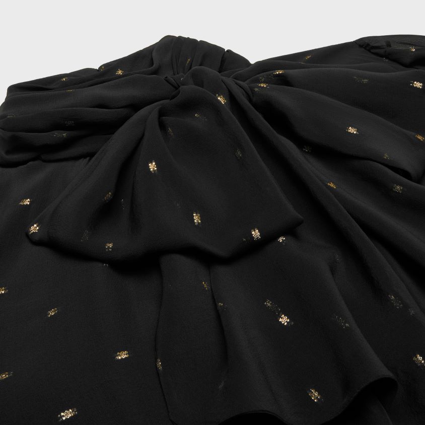 mulheres vestuário CELINE vestido babydoll em seda georgette preto/ou T204R651