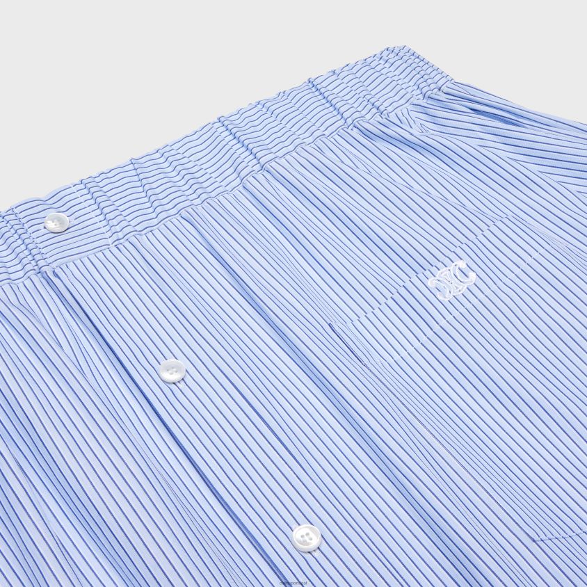 mulheres vestuário CELINE vestido camisa ombro a ombro em algodão listrado craie/azul T204R799