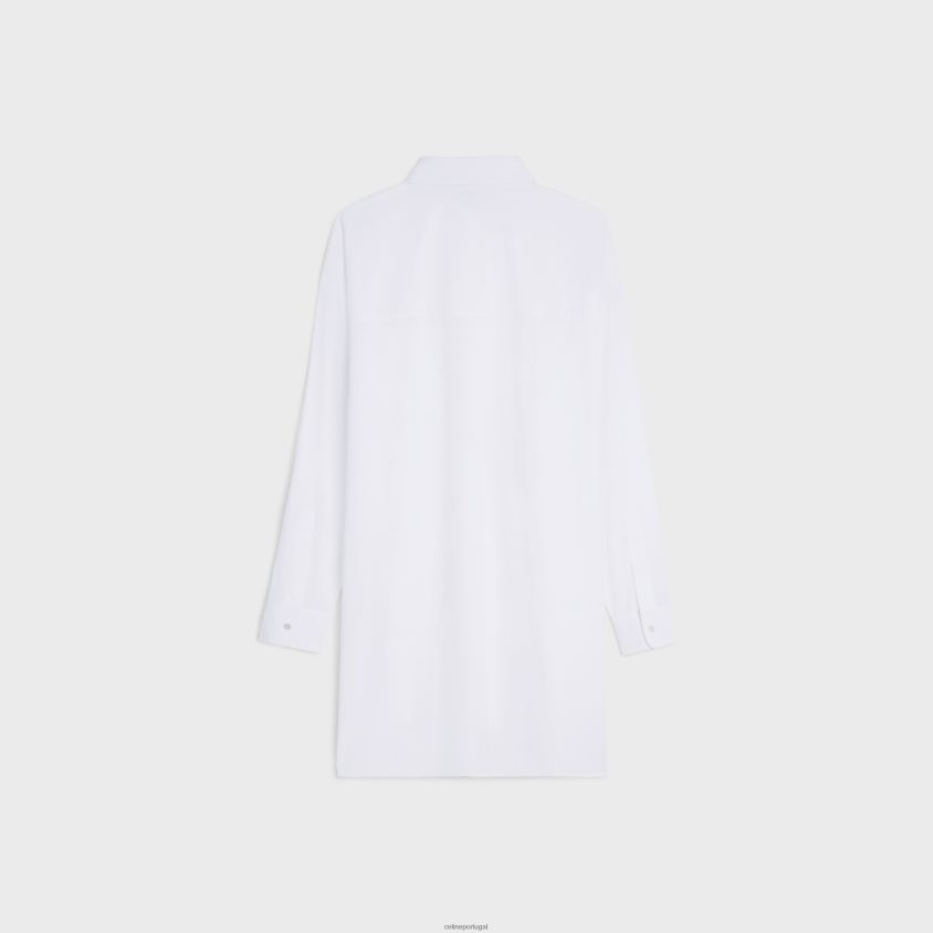 mulheres vestuário CELINE vestido camisa pintor em cambraia de algodão branco T204R798