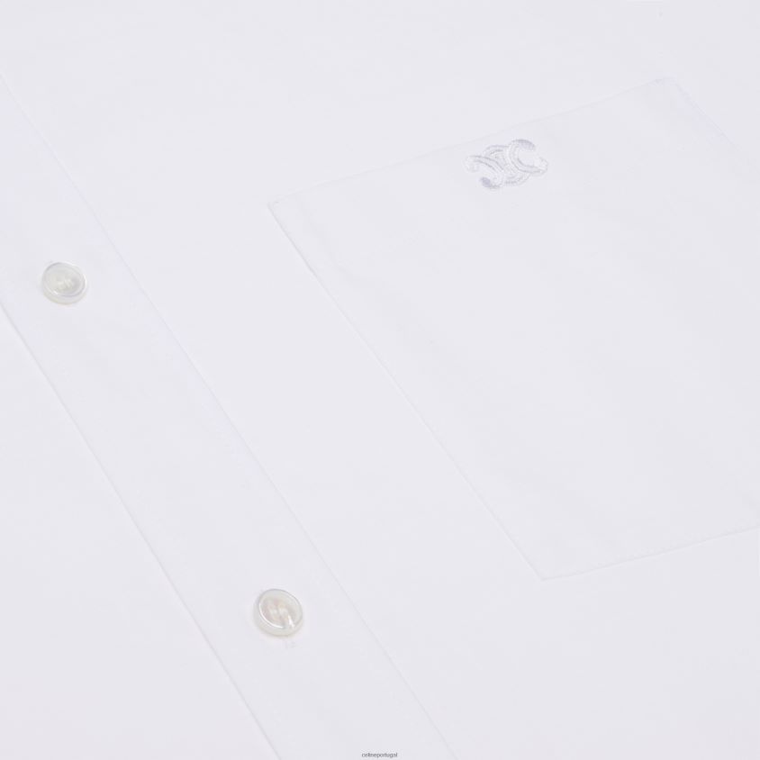 mulheres vestuário CELINE vestido camisa pintor em cambraia de algodão branco T204R798