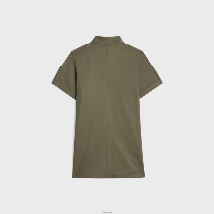 mulheres vestuário CELINE vestido camiseta com bolsos militares em sarja leve caqui T204R800