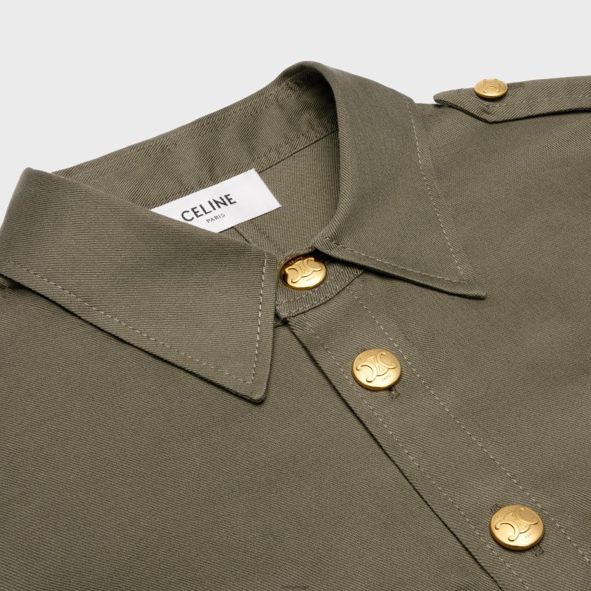 mulheres vestuário CELINE vestido camiseta com bolsos militares em sarja leve caqui T204R800