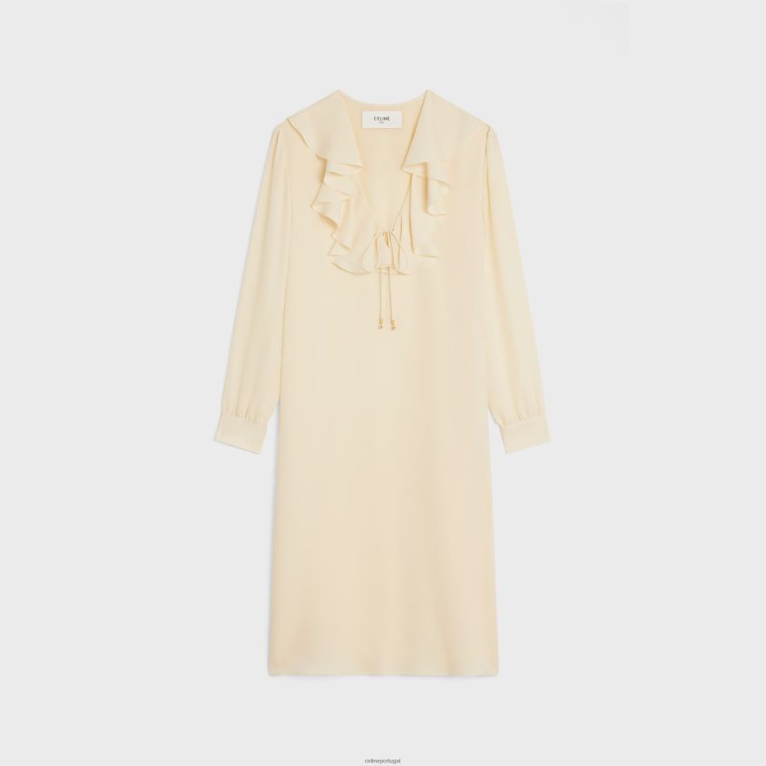 mulheres vestuário CELINE vestido jabot em zibelina de seda leve creme T204R802