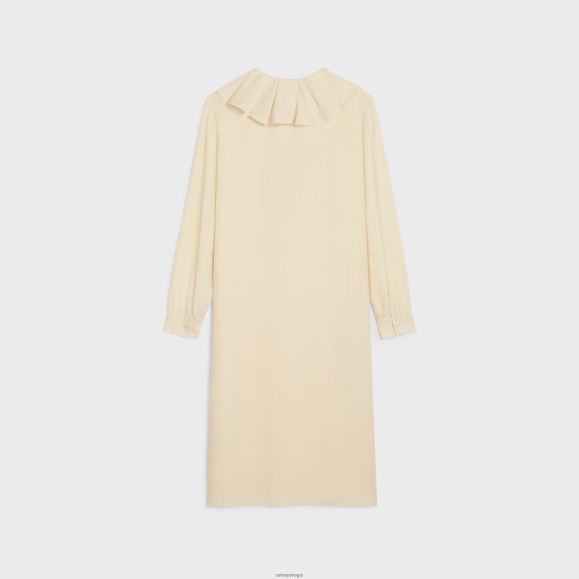 mulheres vestuário CELINE vestido jabot em zibelina de seda leve creme T204R802