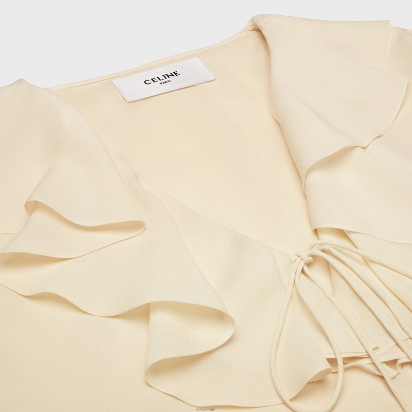 mulheres vestuário CELINE vestido jabot em zibelina de seda leve creme T204R802