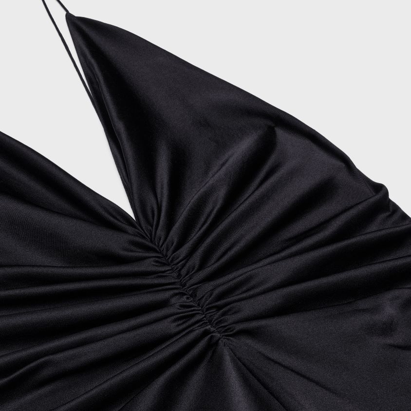 mulheres vestuário CELINE vestido justo drapeado em sarja de seda preto T204R803