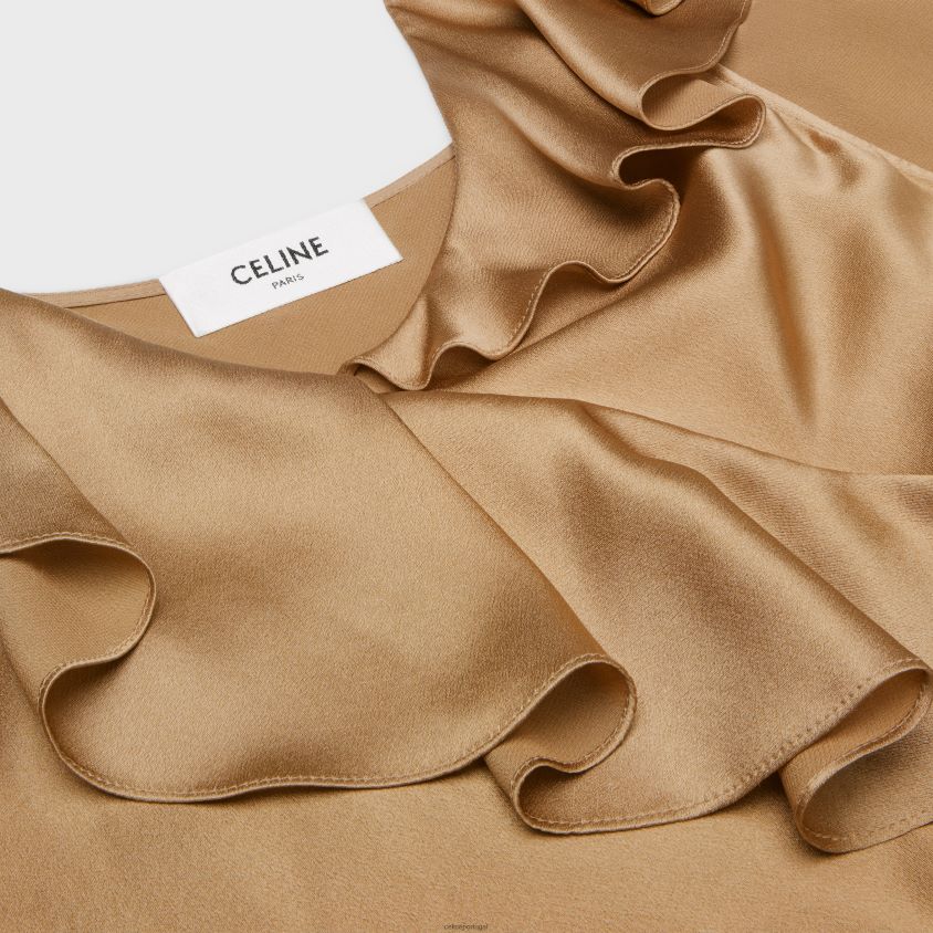 mulheres vestuário CELINE vestido lingerie assimétrico em crepe de cetim mordore T204R806