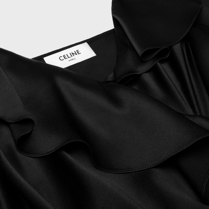 mulheres vestuário CELINE vestido lingerie assimétrico em crepe de cetim preto T204R805