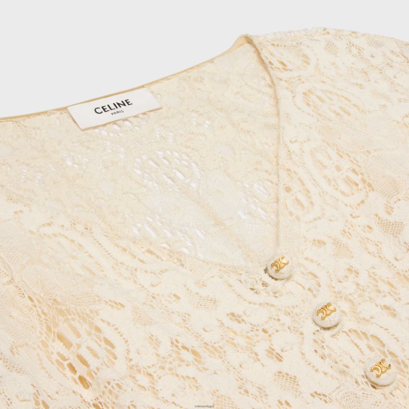 mulheres vestuário CELINE vestido longo em malha de algodão Craie T204R584