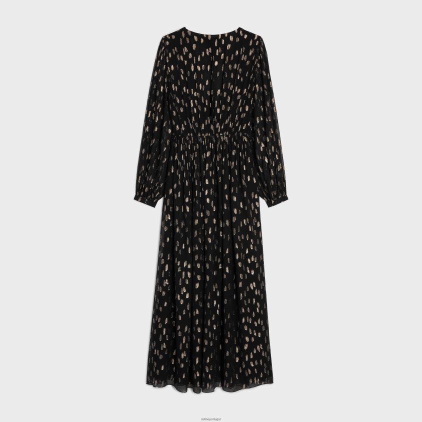 mulheres vestuário CELINE vestido longo fil coupe seda georgette preto T204R792