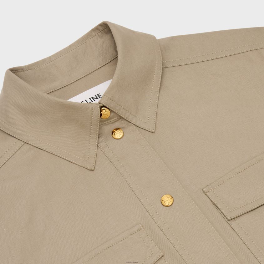 mulheres vestuário CELINE vestido saharienne em gabardine leve bege T204R793